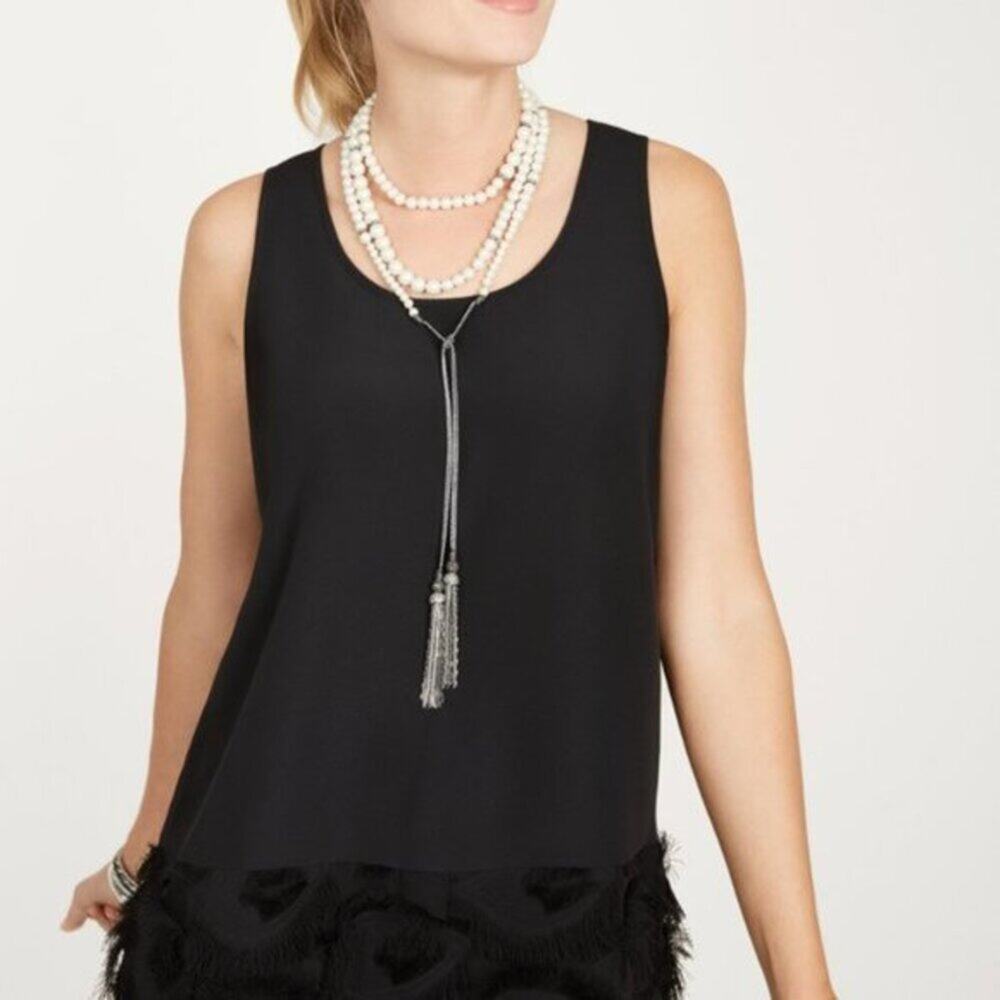 Stella & Dot Maette Aviva Black Feathered Top Tank Size XL